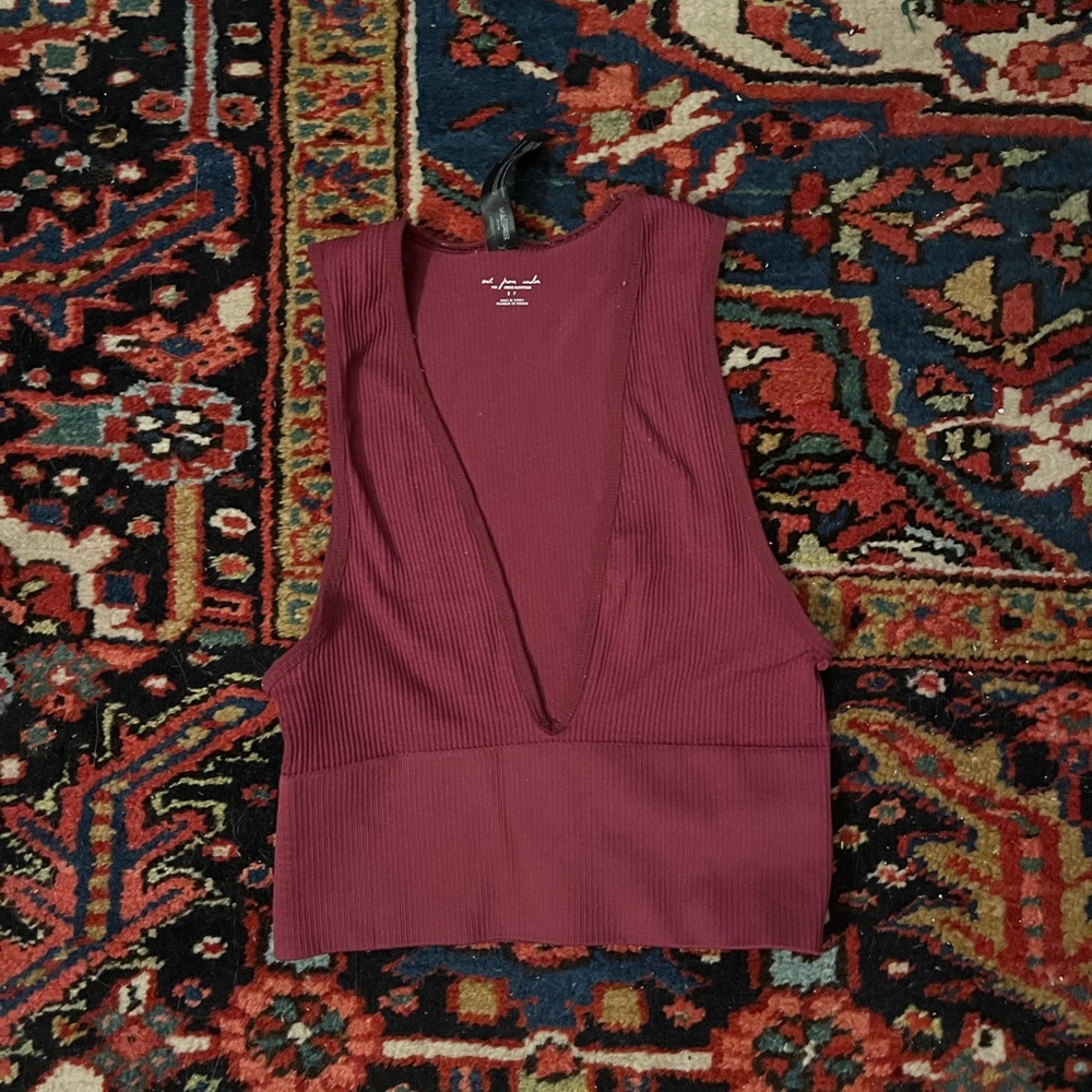 Urban Outfitters Out From Under Burgundy Low V Neck Ribbed Tank Top